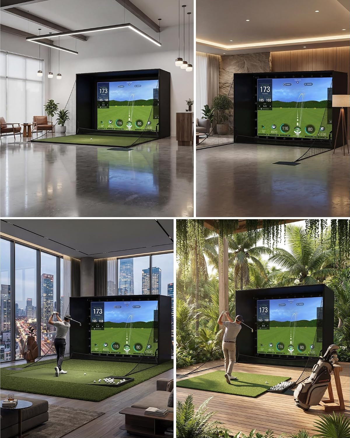 11 X 8 Ft Golf Simulator Enclosure Package, 4K-Compatible Impact Screen with Blackout Cage, Frame Poles, Side Nets, Bottom Fence Mesh and Sandbags, for Indoor or Garage Practice