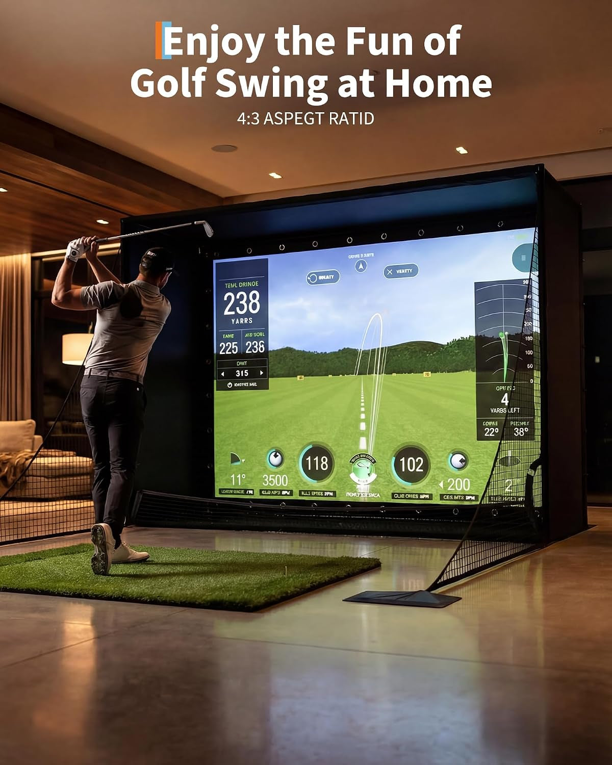 11 X 8 Ft Golf Simulator Enclosure Package, 4K-Compatible Impact Screen with Blackout Cage, Frame Poles, Side Nets, Bottom Fence Mesh and Sandbags, for Indoor or Garage Practice