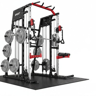Smith Machine Home Gym, 2200LB Power Cage with Dual Pulley Cable Systems, LAT Pull-Down, Leg Hold-Down & 20+ Attachments for Full Body Workouts