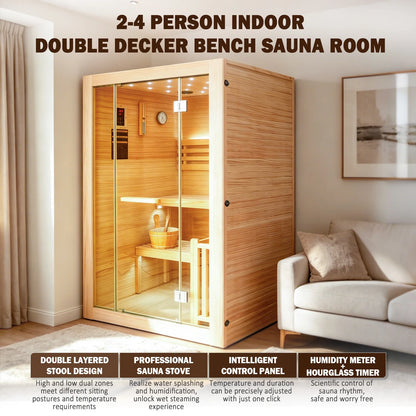 2-3 Person Traditional Steam Sauna, Flat Frame Home Sauna with 3000W, LED Lights, Speaker, Adjustable Temp, 10-Yr Warranty