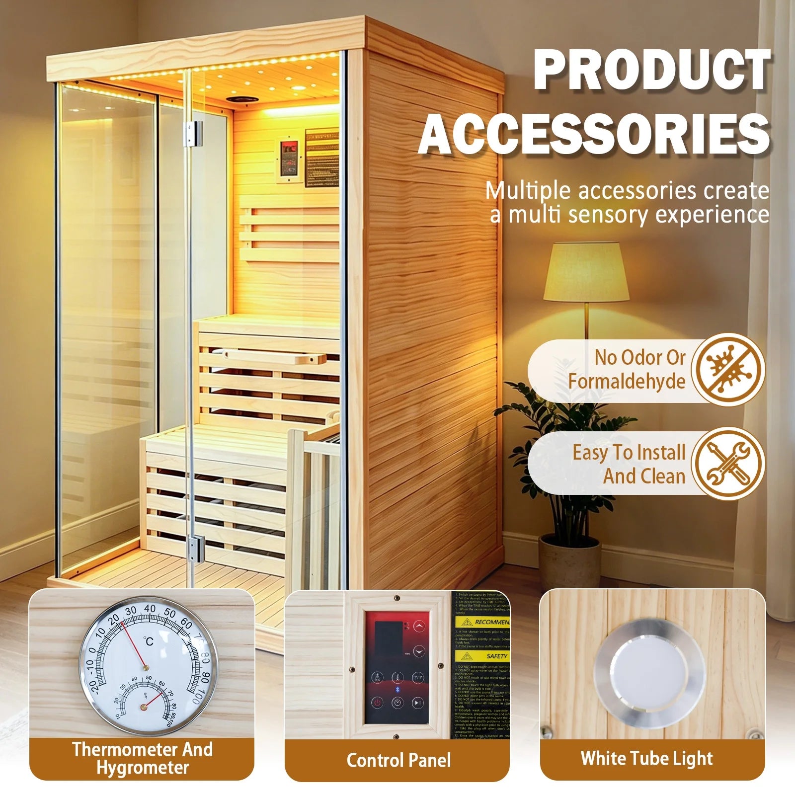 Traditional Steam Sauna,3000W 2-3 Person Indoor Sauna with LED Lights, Waterproof Speakers for Home,Living Room
